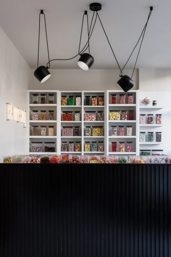 Karameller Candy Store — candy wall vertical view