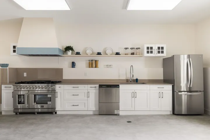 Church Community Space — kitchen straight view with fridge