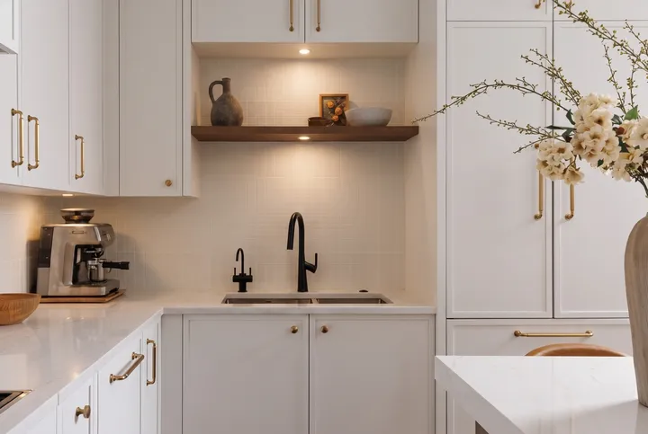 Wellington Residence — sink nook with black fixtures